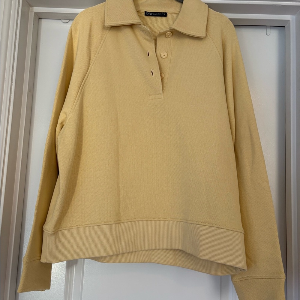 Zara Butter Yellow Polo Collar Top